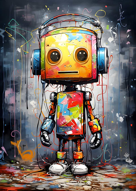 Graffiti Robot Deligh — kids room metal wall art