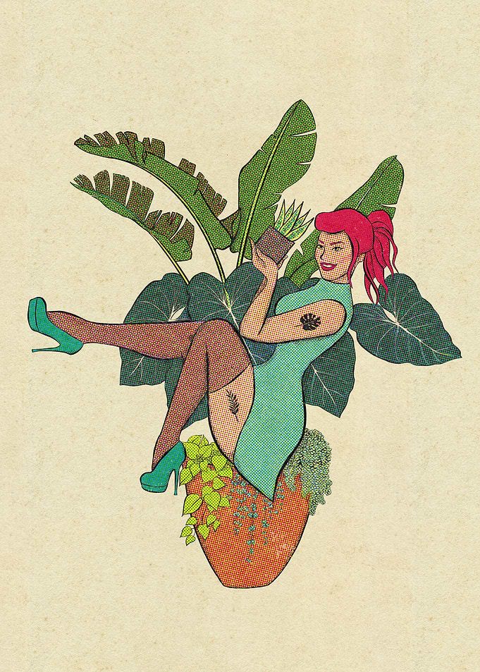 Tropical Plants Pinup Girl