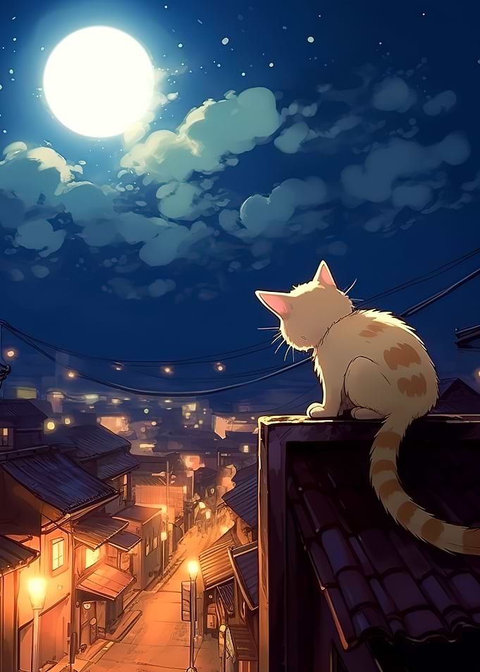 cat japan moon
