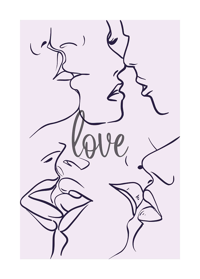 Purple Couples Kissing