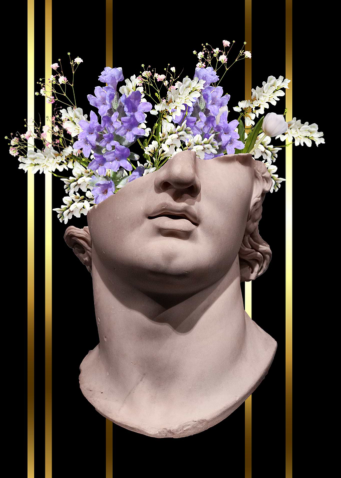David Statue Flowers Gold