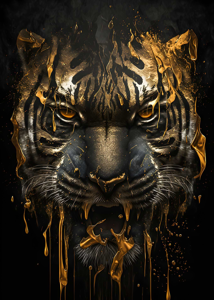 golden tiger head art