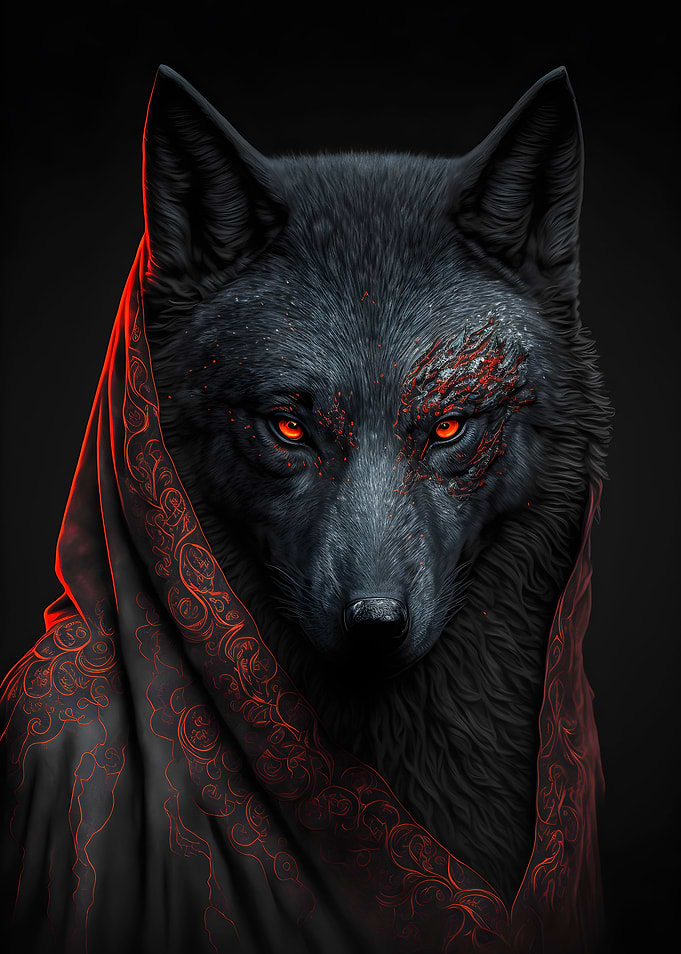 Black wild angry wolf