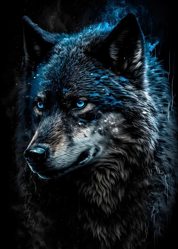 black Wolf blue eyes art