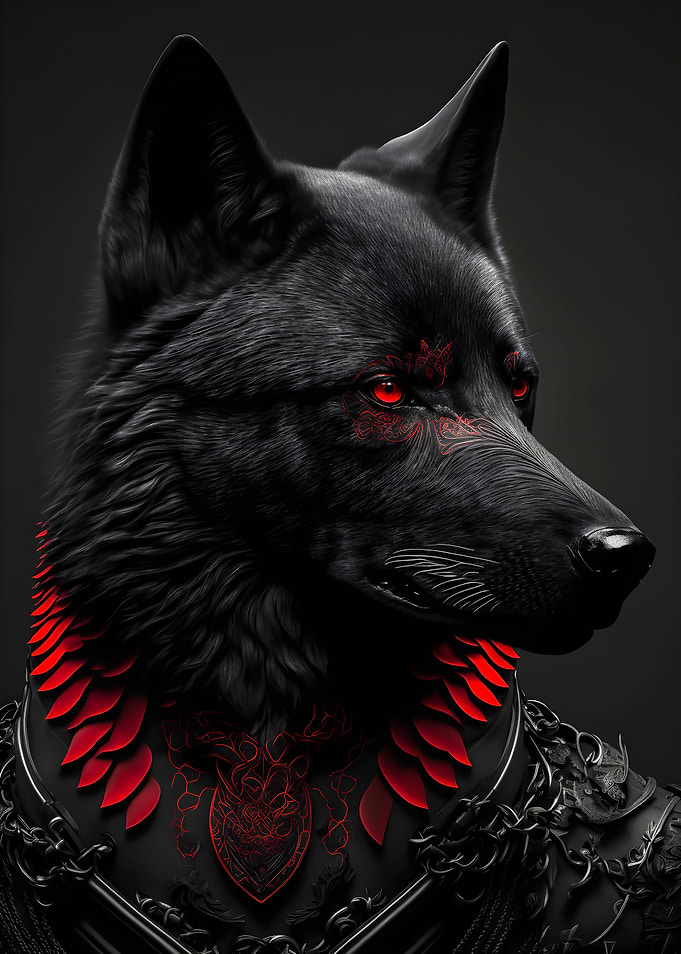 Black wild angry wolf