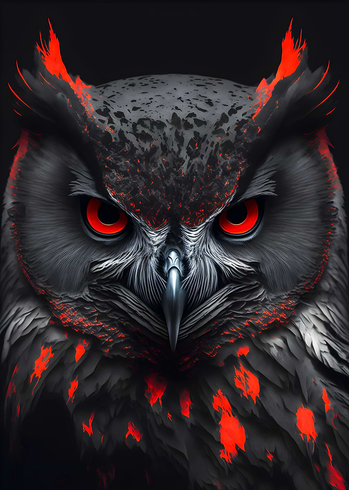 Black wild angry owl with