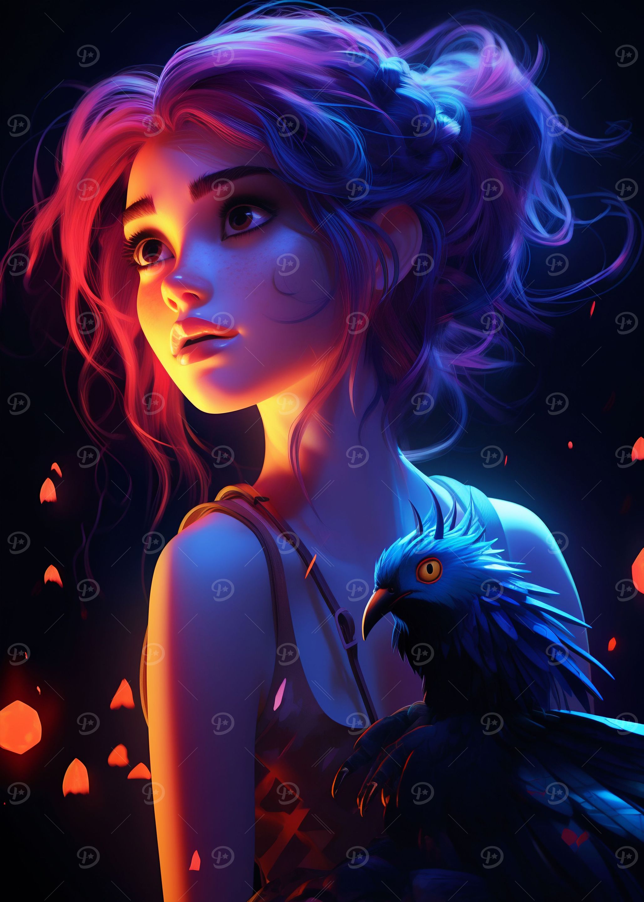 Animated Girl with Bird