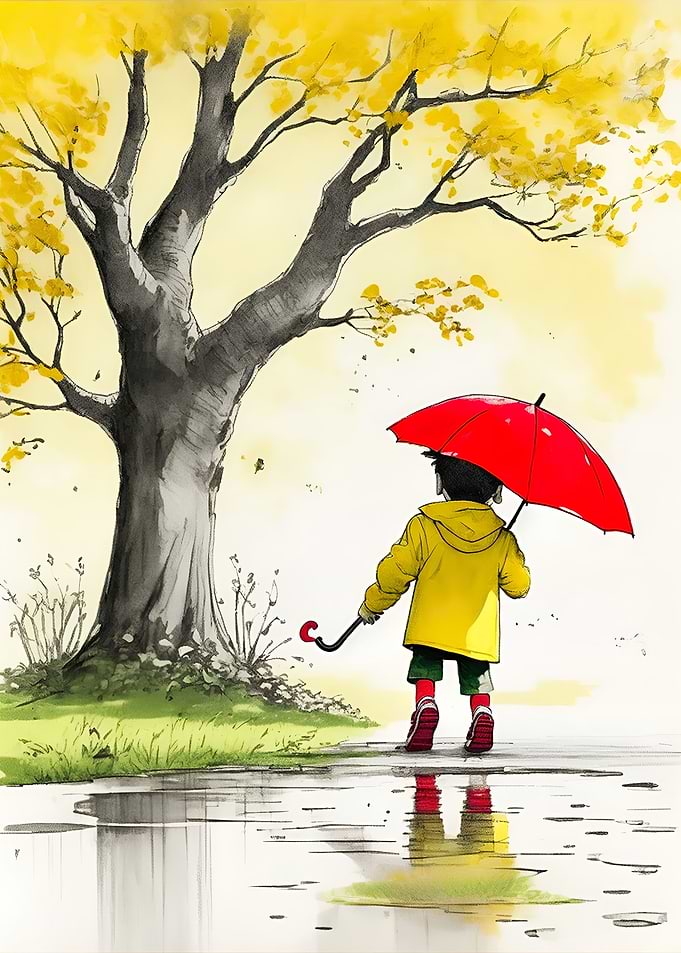 Kid holding a red Umbrella