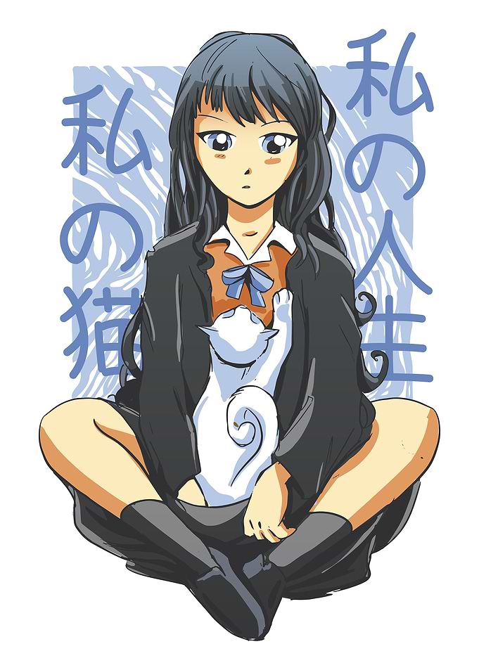 Anime Girl and Cat