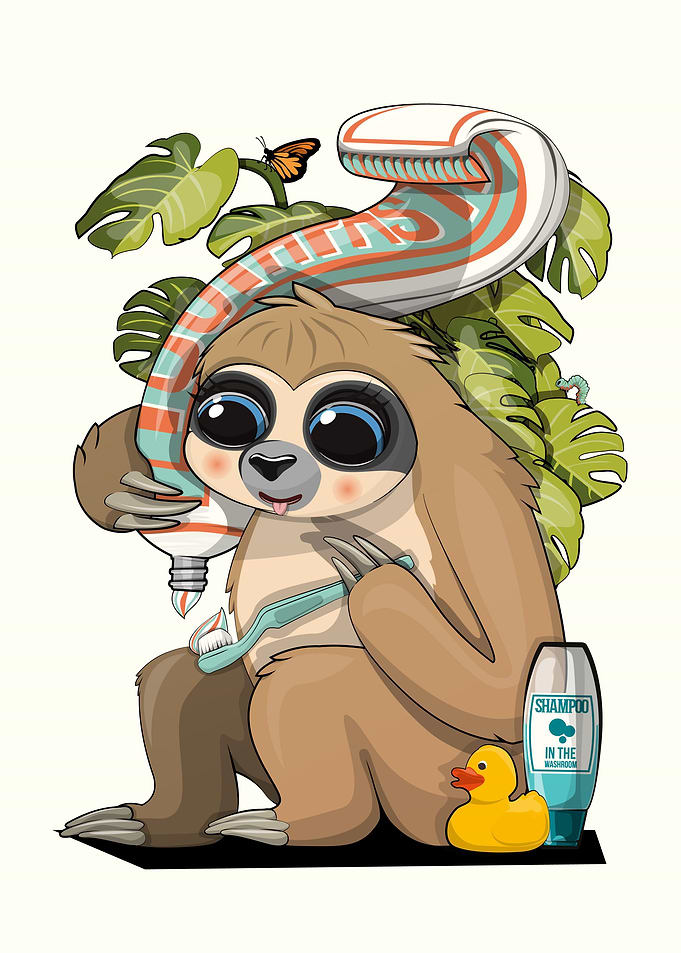 Sloth Cleaning Teeth