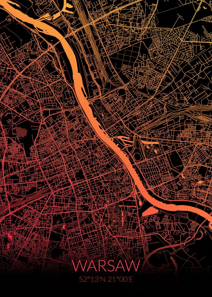 Warsaw Map Black Orange