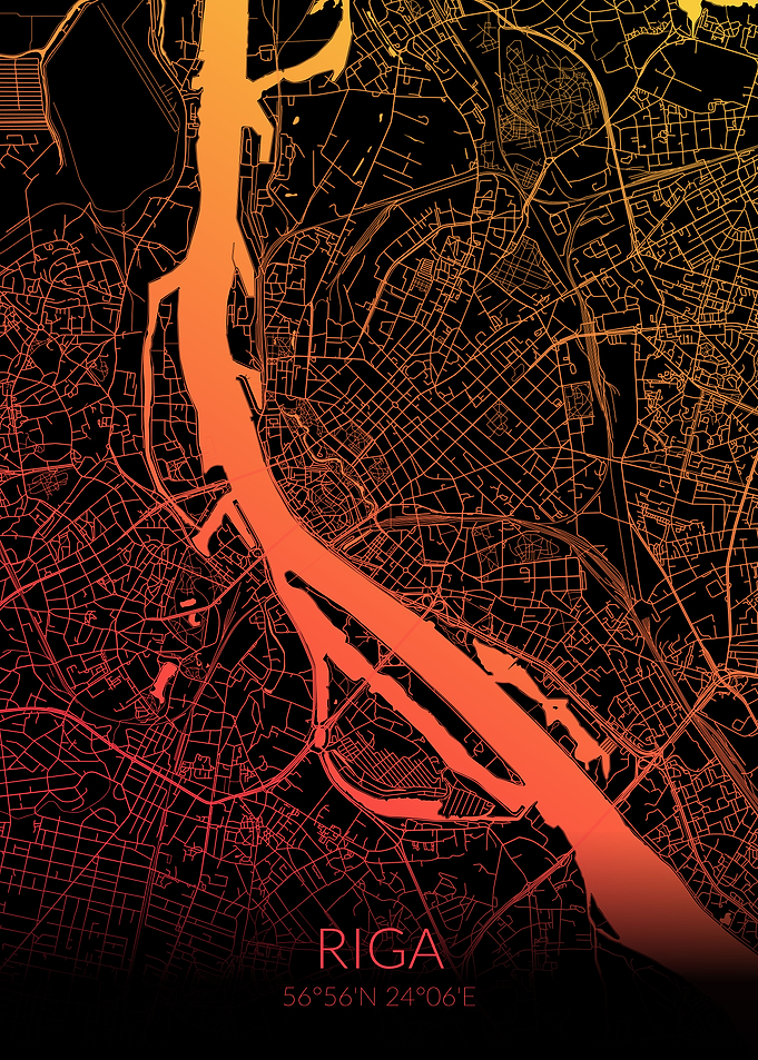 Riga Map Black Orange
