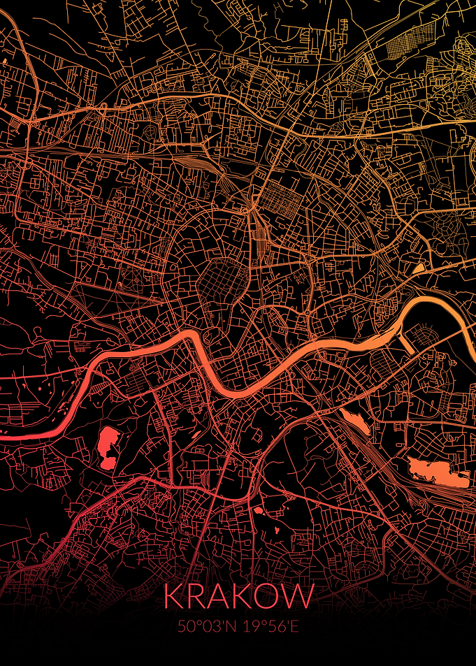 Krakow Map Black Orange