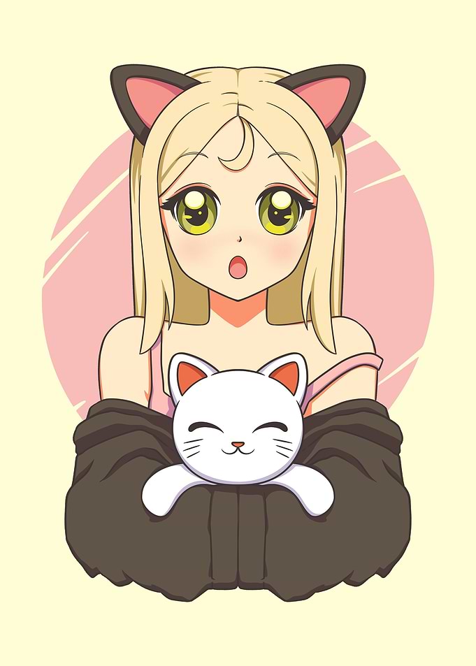 Anime Girl and Kitty
