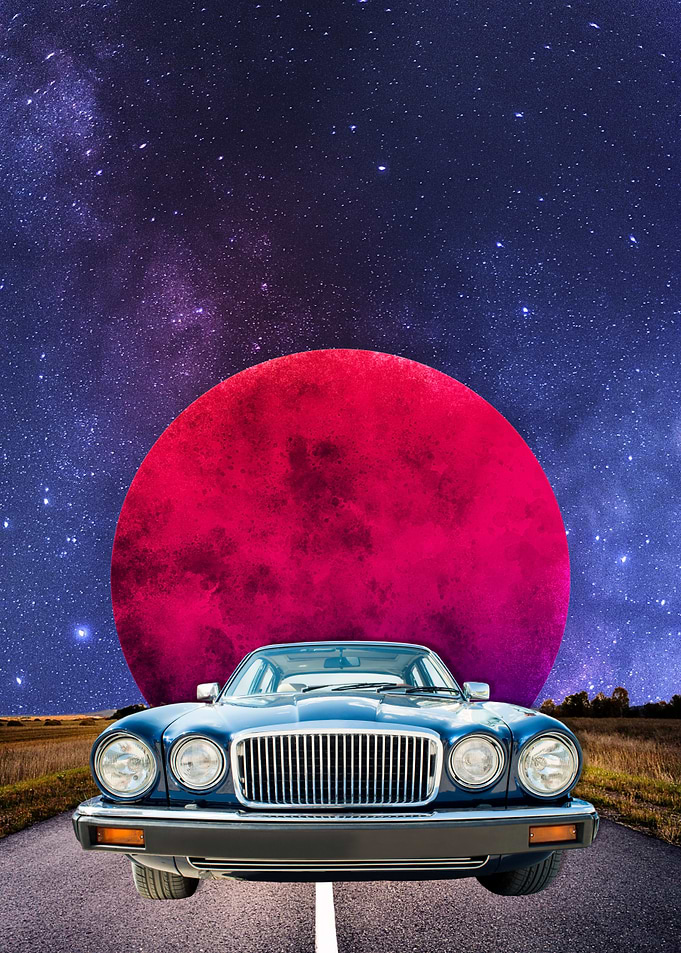Retro Car on Road Space