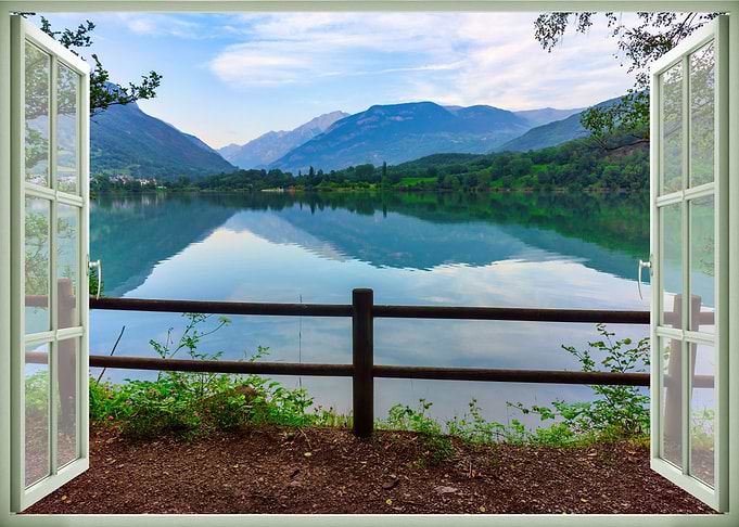 Window view lake landscape