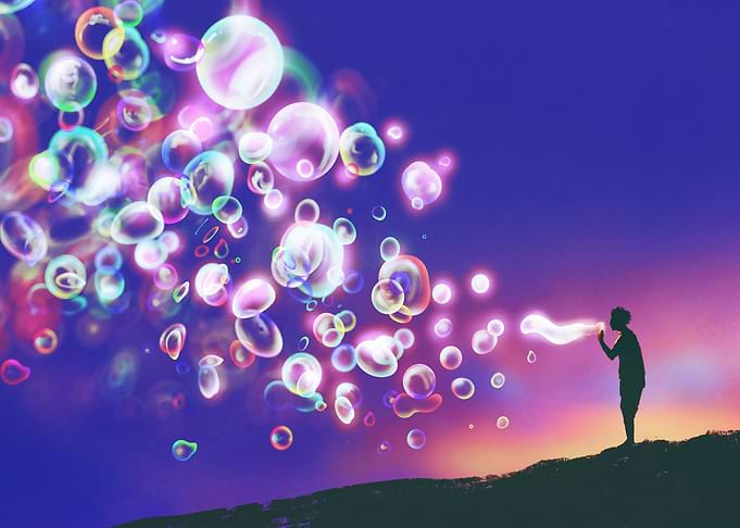 blowing glowing soap