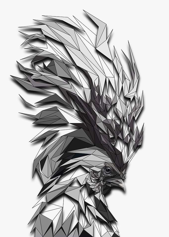 Rooster Half Wireframe