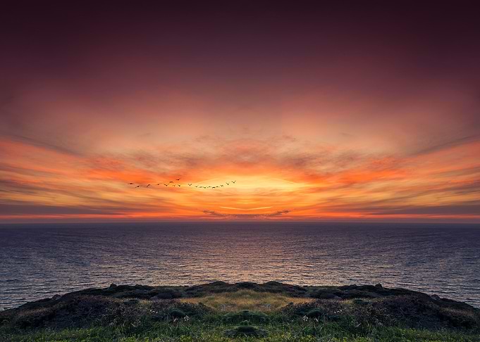 Sunset landscape at ocean