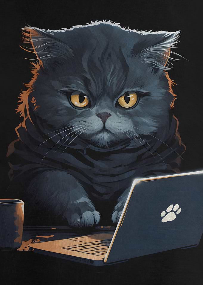 Cute Funny Cat wit PC