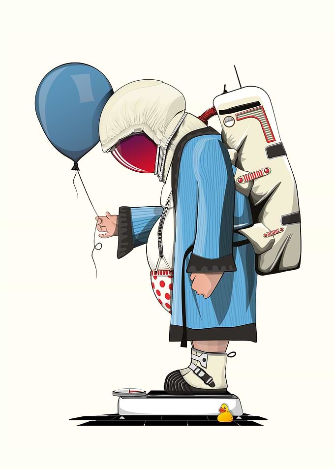 Astronaut Weighing Himself