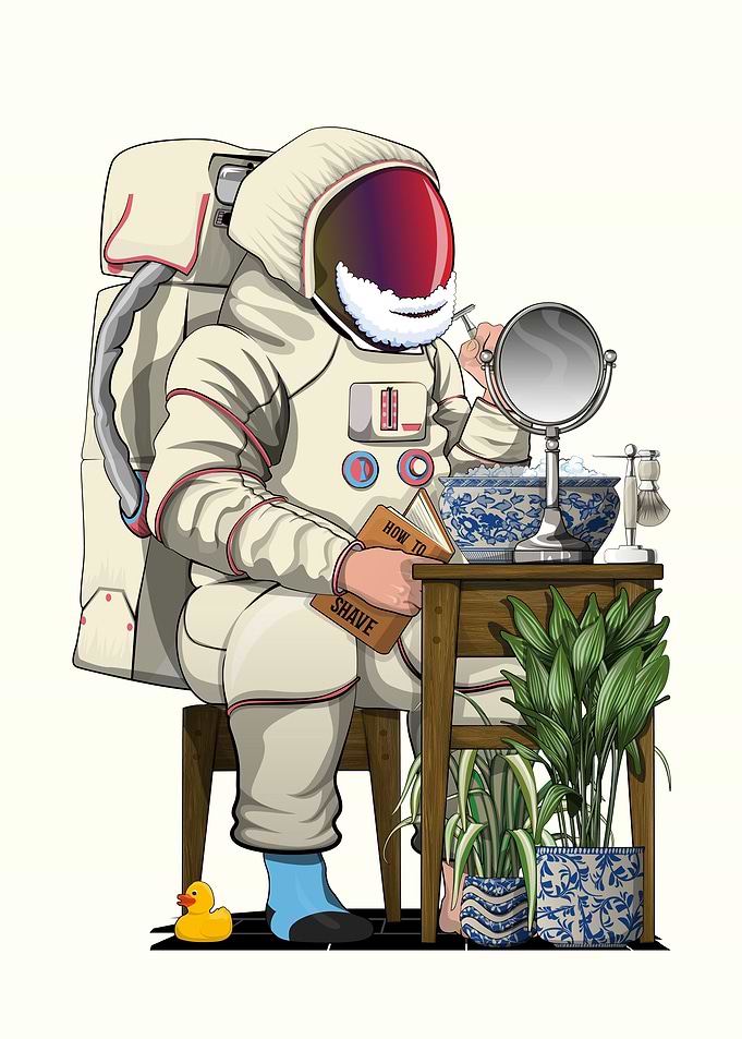 Astronaut Shaving in Space