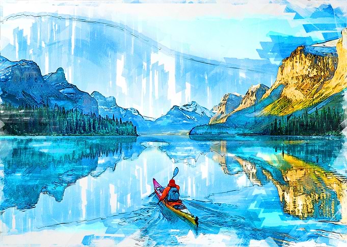 Mountains Snow and Canoes