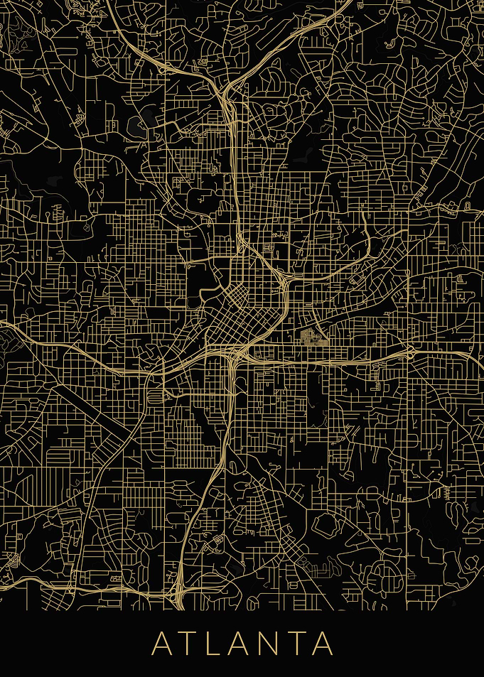 Atlanta Map Black Gold