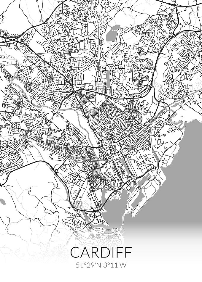 Cardiff City Map White