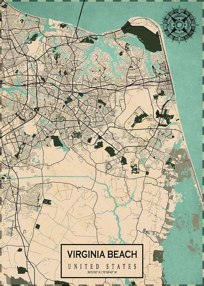 Virginia Beach Map Vintage