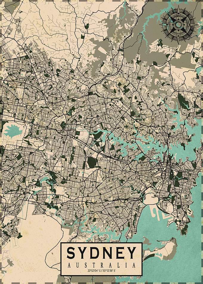 Sydney City Map Vintage