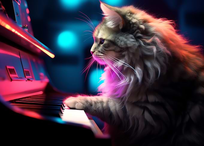 Cat Play Piano in Space