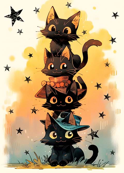 Black Cat Stack — kids room metal wall art