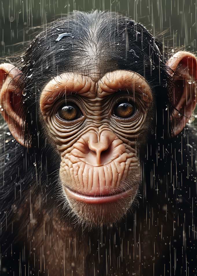 Cute Wet Chimpanzee