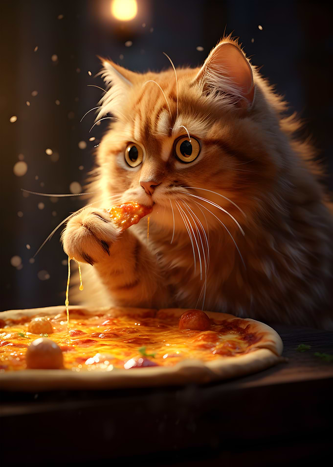 Cat Eating Pizza