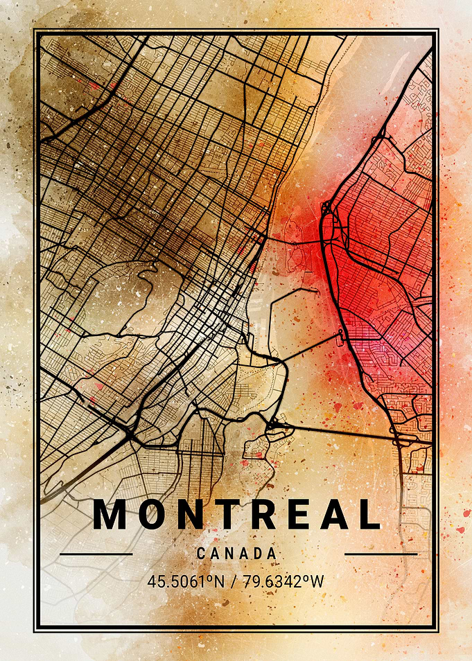 Montreal Ara WatercolorMap