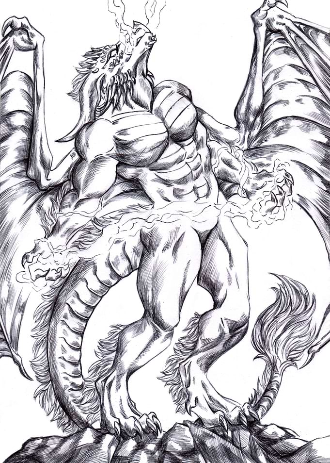 Anthro dragon BW