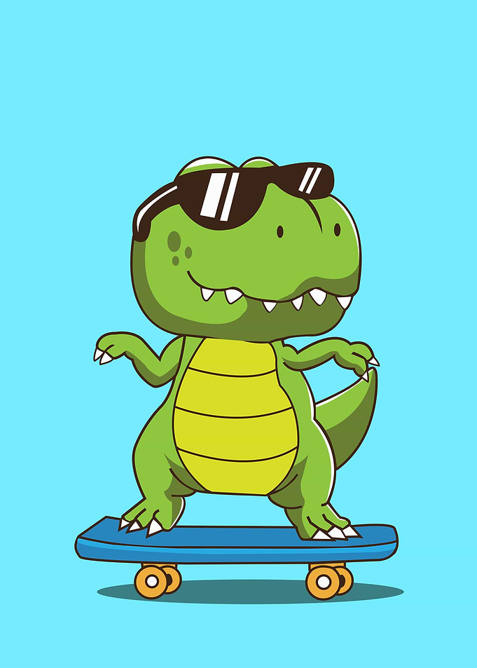 dinosaur playing skateboar