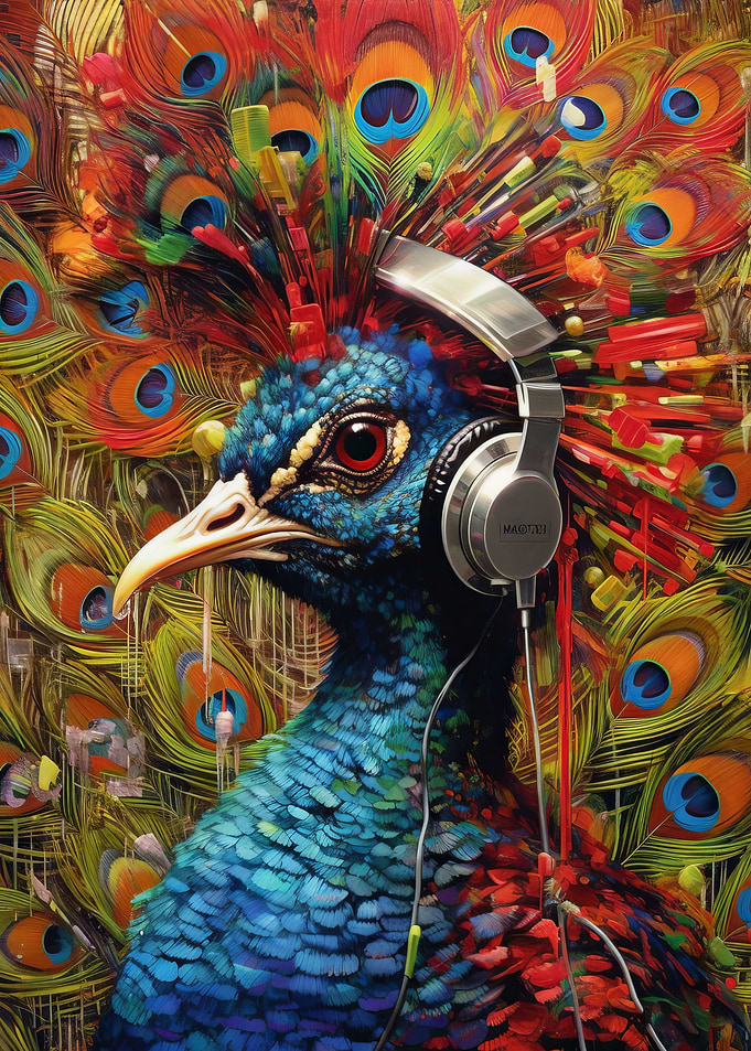 Peacock with Headphones
