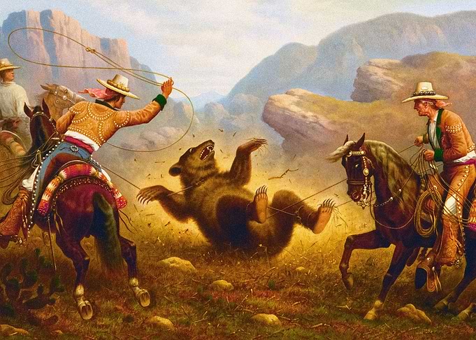 Cowboys Lassoing Bear
