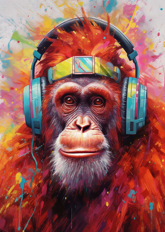 Orangutan with Headphones