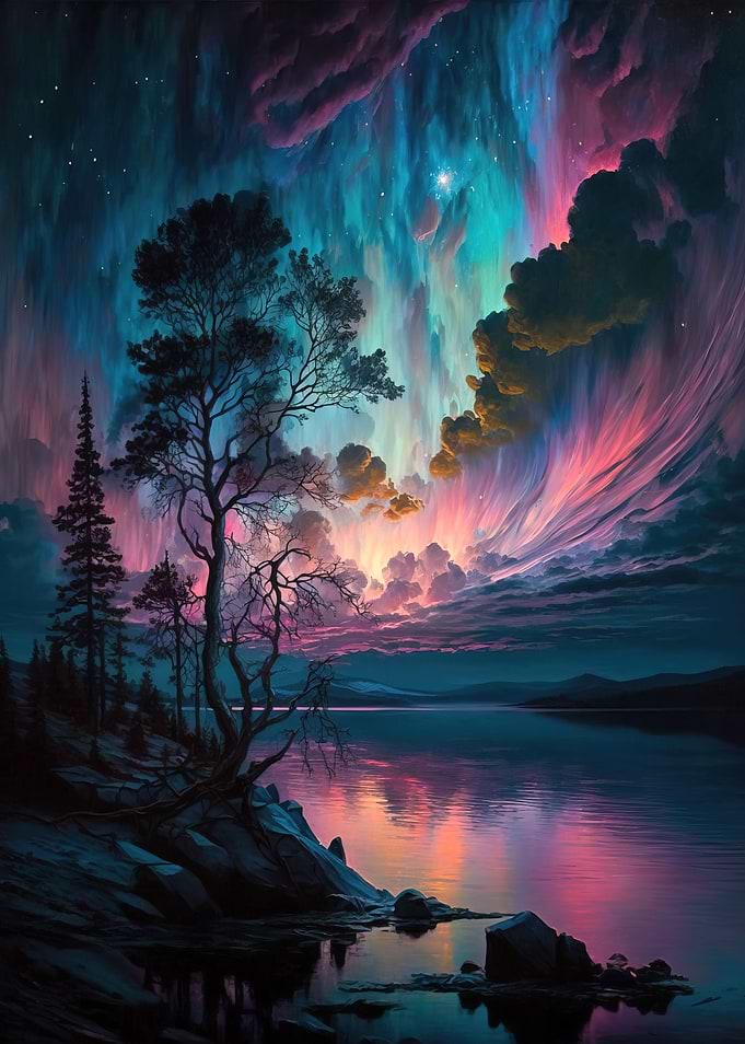 Purple Blue Sky Over Lake