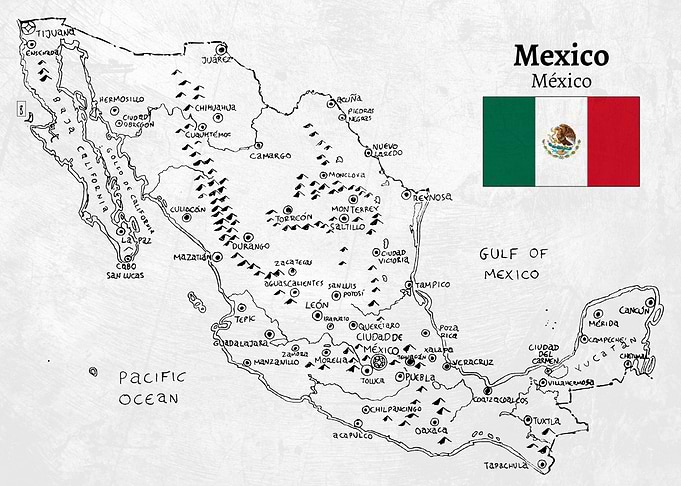 Handdrawn Mexico Map