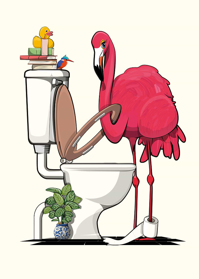 Flamingo Trying to Toilet