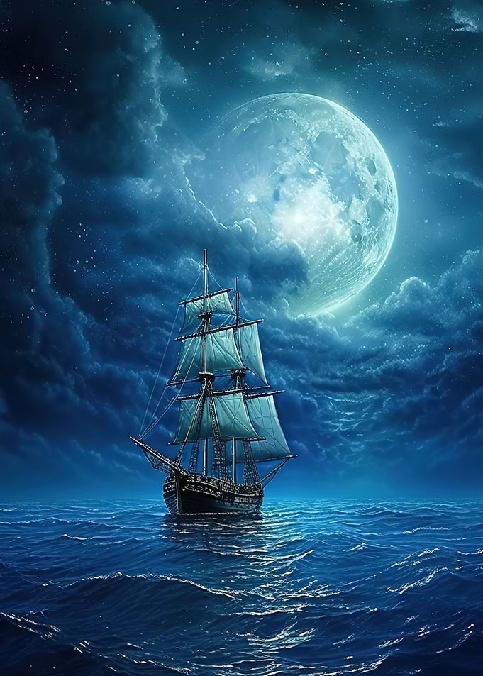 boat night moon
