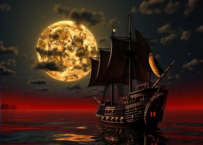 boat night moon
