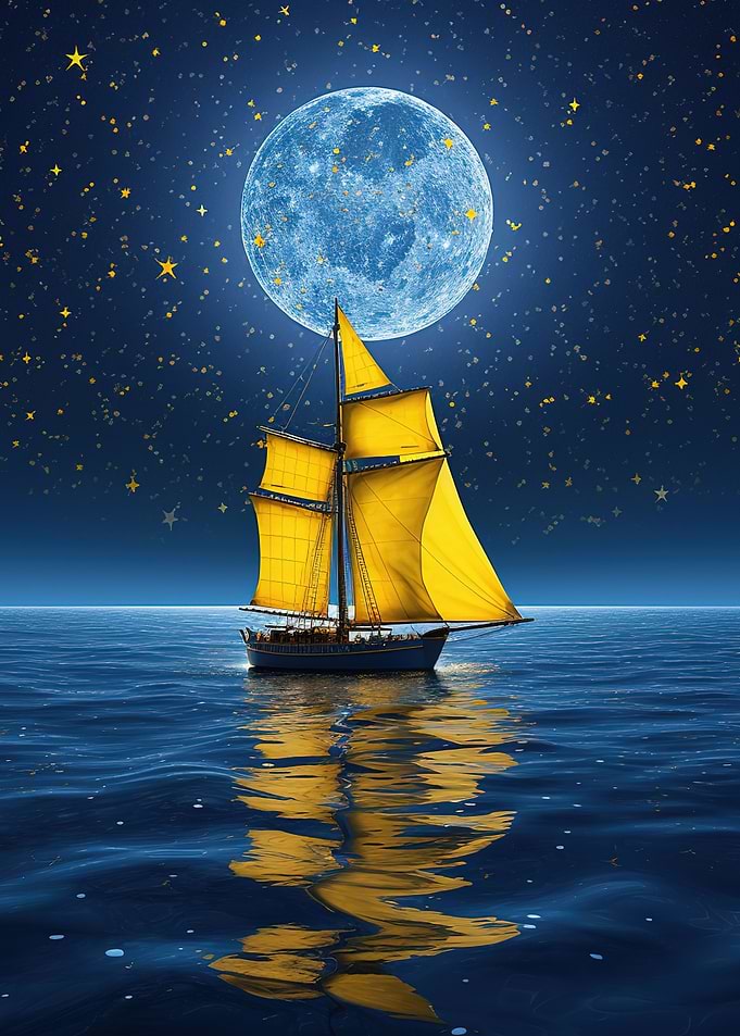 boat night moon