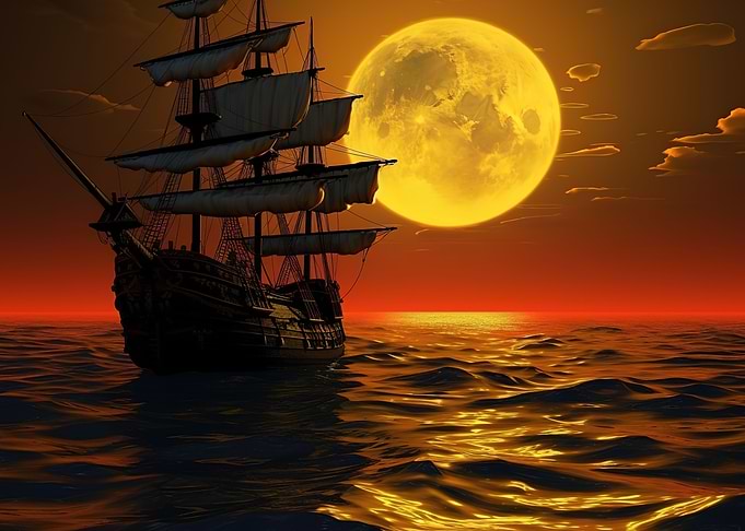 boat night moon