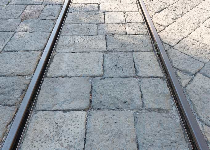 Rails on stone road horizo