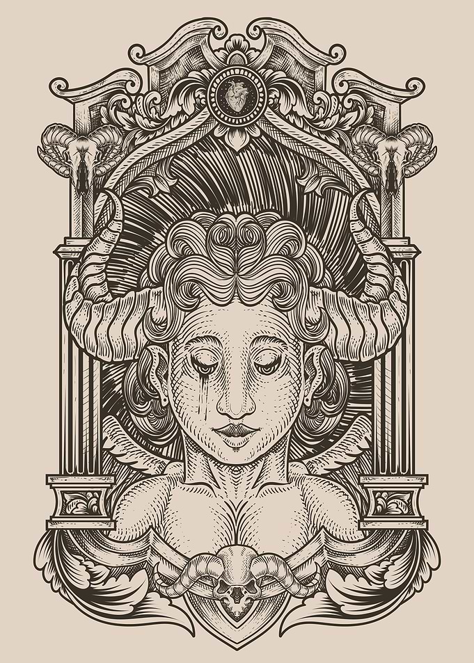 demonic angel engraving